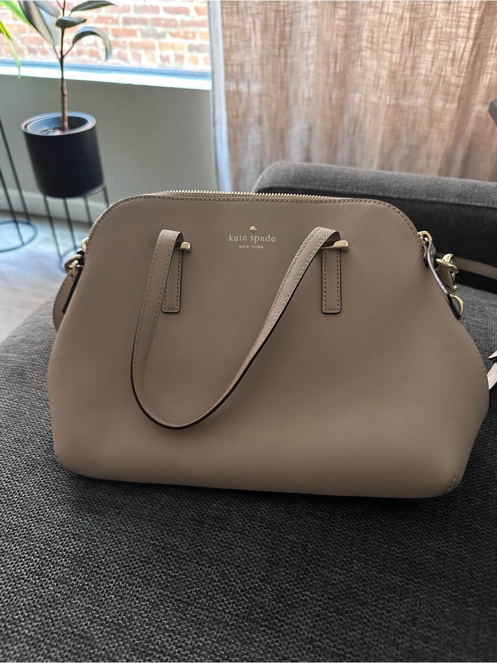 kate spade Taupe Dome Satchel with Gold Hardware